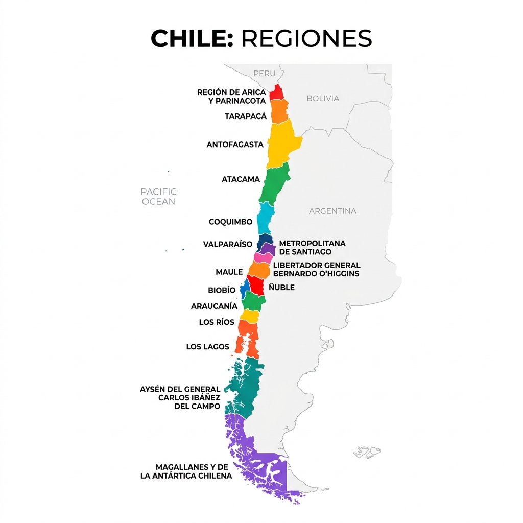 Mapa de Chile con regiones artesanales